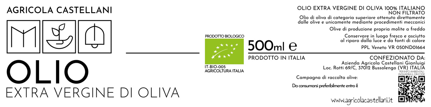Label of our organic olive oil from Garda Lake