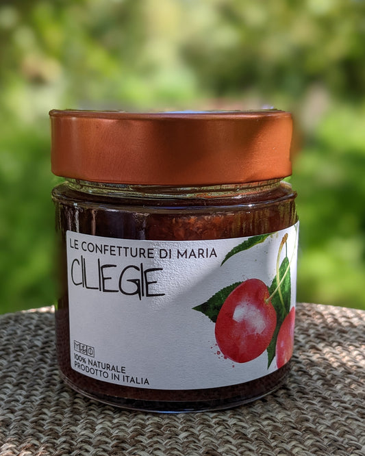 Jar of Agricola Castellani Organic Cherry Marmalade made from 100% Italian cherries, perfect for spreading on bread, adding to cheese boards, or using in desserts.
